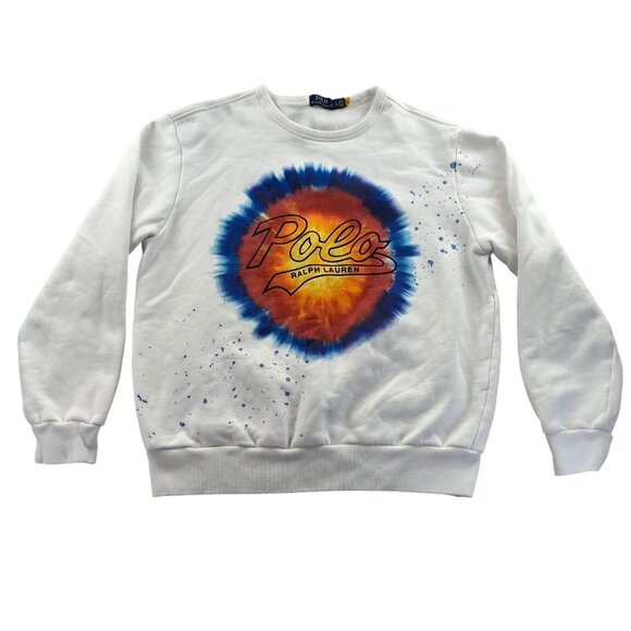 Polo Ralph Lauren Mens Sweatshirt Large Pullover Tie-Dye Sweatshirt White Hippie - Picture 2 of 16